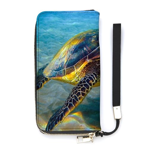 NLWQEKV Sea Turtle Handgelenk-Geldbörse, Leder, langes Kartenfach, schmale Clutch-Handtasche für Damen von NLWQEKV