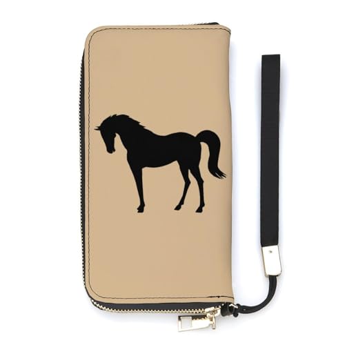 NLWQEKV Silhouette-Pferd-Handgelenk-Geldbörse, Leder, langes Kartenfach, schmale Clutch-Handtasche für Damen von NLWQEKV