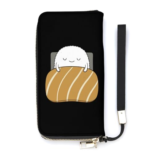 NLWQEKV Sleepy Sushi Bed Handgelenk-Geldbörse, Leder, langes Kartenetui, schmale Clutch-Handtasche für Damen von NLWQEKV