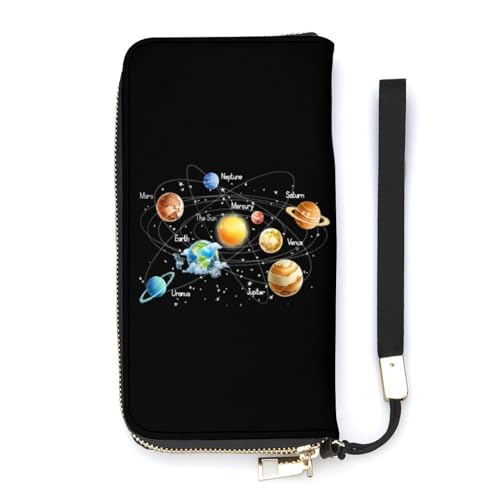 NLWQEKV Solar System Handgelenk-Geldbörse, Leder, langes Kartenetui, schmale Clutch-Handtasche für Damen von NLWQEKV