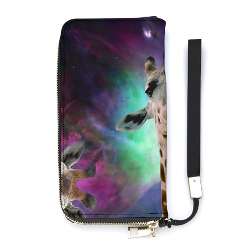 NLWQEKV Space Giraffes Handgelenk-Geldbörse, Leder, langes Kartenfach, schmale Clutch-Handtasche für Damen von NLWQEKV