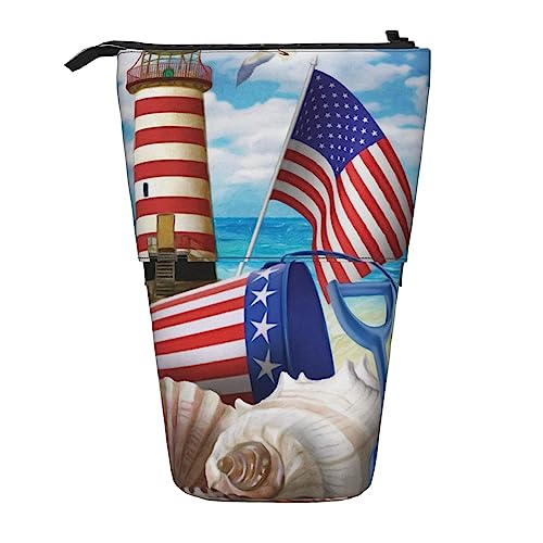 NLWQEKV Stehendes Federmäppchen, teleskopischer Stifthalter, Sea to Shining Sea Patriotic Print, Schreibwarenetui, Make-up-Kosmetiktasche von NLWQEKV