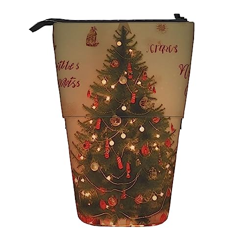 NLWQEKV Stehendes Federmäppchen, teleskopischer Stifthalter, Weihnachtsbaum-Druck, Schreibwarenetui, Make-up-Kosmetiktasche von NLWQEKV