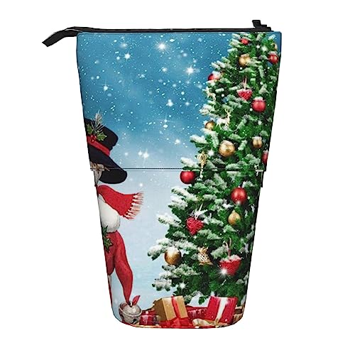 NLWQEKV Stehendes Federmäppchen, teleskopischer Stifthalter, Weihnachtsmann-Schneemann-Aufdruck, Schreibwarenetui, Make-up-Kosmetiktasche von NLWQEKV