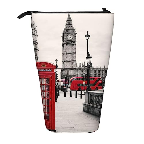NLWQEKV Stehendes Federmäppchen, teleskopischer Stifthalter, rote Telefonzelle, Londoner Straßendruck, Schreibwarenetui, Make-up-Kosmetiktasche von NLWQEKV