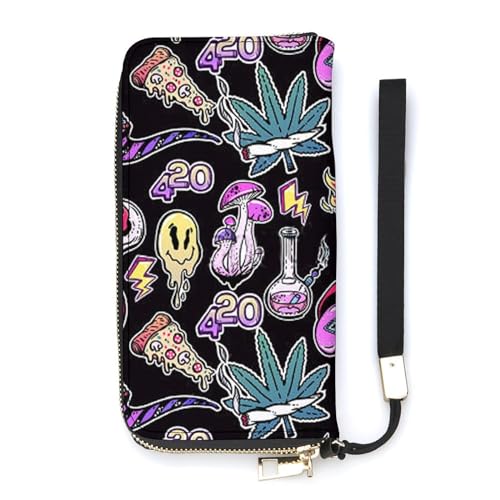 NLWQEKV Stoned Trippy Drug Theme und Cool Psychedepic Character Wristlet Wallet Leder Long Card Holder Purse Slim Clutch Handtasche für Frauen von NLWQEKV