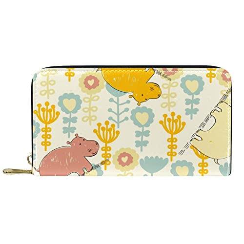 NLWQEKV Süße Nilpferd-Geldbörse aus Leder, Lange Geldbörse mit Reißverschluss von NLWQEKV