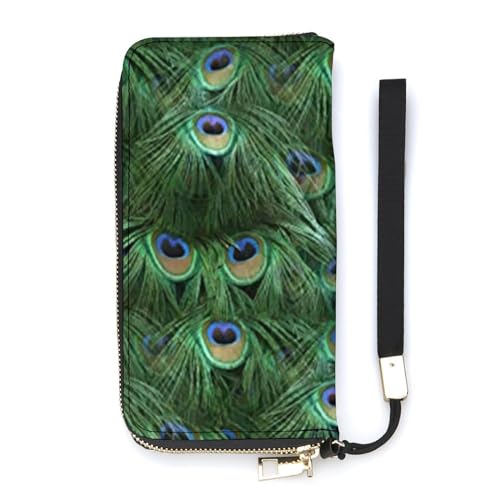 NLWQEKV Tale of The Peacock Tail Handgelenk-Geldbörse, Leder, langes Kartenetui, schmale Clutch-Handtasche für Damen von NLWQEKV