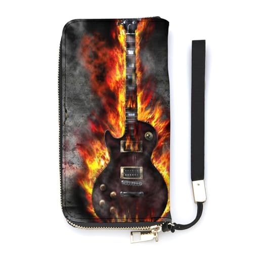 NLWQEKV The Burning Guitar Handgelenk-Geldbörse, Leder, langes Kartenetui, schmale Clutch-Handtasche für Damen von NLWQEKV