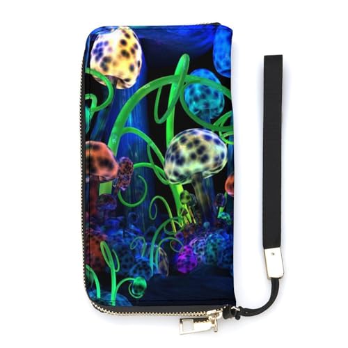 NLWQEKV Trippy Light Mushroom Armband-Geldbörse, Leder, langes Kartenfach, schmale Clutch-Handtasche für Damen von NLWQEKV