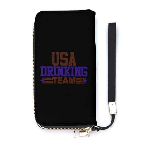 NLWQEKV USA Drinking Team Handgelenk-Geldbörse, Leder, langes Kartenfach, schmale Clutch-Handtasche für Damen von NLWQEKV