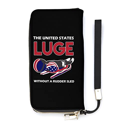 NLWQEKV USA Luge Ice Sports Leder-Geldbörse, großes Fassungsvermögen, Clutch, Handytasche, Geldbörse, Kreditkartenetui mit Handschlaufe für Männer und Frauen von NLWQEKV