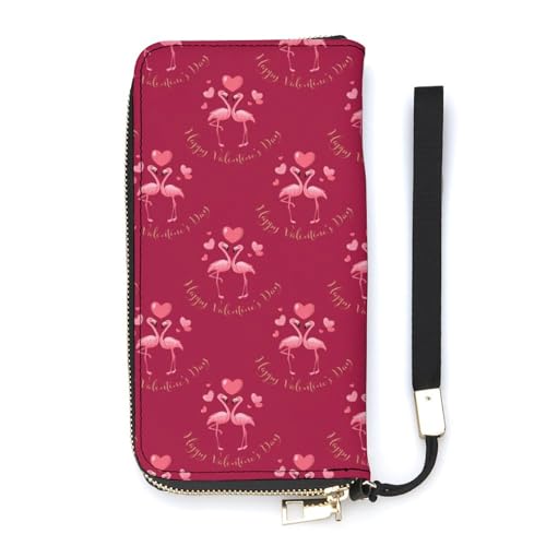 NLWQEKV Valentinstags-Geldbörse mit niedlichem Flamingo-Motiv, Leder, langes Kartenfach, schmale Clutch-Handtasche für Damen von NLWQEKV