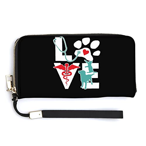 NLWQEKV Veterinarian Love Cat and Dog Veterinary Unisex-Leder-Geldbörse, großes Fassungsvermögen, Clutch, Handytasche, Geldbörse, Kreditkartenetui mit Handgelenkschlaufe von NLWQEKV