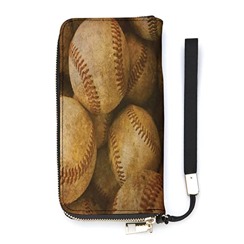 NLWQEKV Vintage Baseball-Leder-Geldbörse, großes Fassungsvermögen, Clutch, Handytasche, Geldbörse, Kreditkartenetui mit Handgelenkschlaufe für Männer und Frauen von NLWQEKV