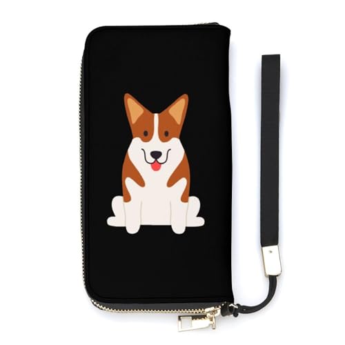 NLWQEKV Walisischer Corgi-Hund, Handgelenk-Geldbörse, Leder, langes Kartenfach, schmale Clutch-Handtasche für Damen von NLWQEKV