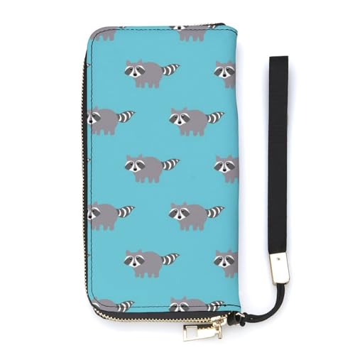 NLWQEKV Waschbären im Cartoon-Stil, Handgelenk-Geldbörse, Leder, langes Kartenetui, schmale Clutch-Handtasche für Damen von NLWQEKV