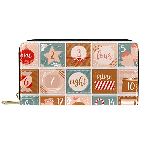 NLWQEKV Weihnachten, quadratisch, Adventskalender, Vorlage, Geldbörse, Leder, Leder, Reißverschluss, Lange Geldbörse von NLWQEKV