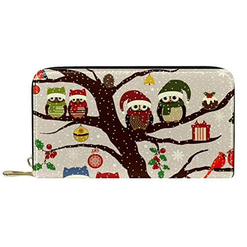 NLWQEKV Weihnachts-Eulen-Winter-Geldbörse, Leder, Lange Geldbörse mit Reißverschluss von NLWQEKV