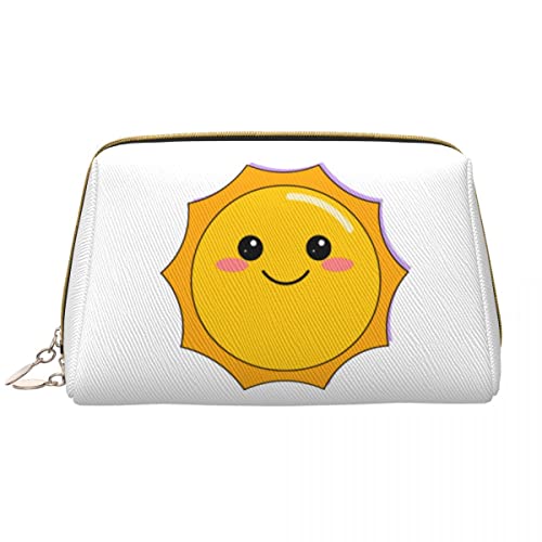 Niedliche Cartoon-gelbe Sonne, große Leder-Make-up-Tasche, Kosmetiktasche mit Reißverschluss, Reise-Kosmetik-Organizer für Frauen und Mädchen von NLWQEKV