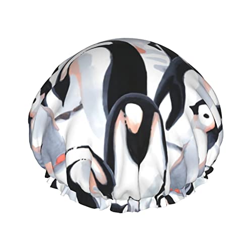 Niedliche Pinguin-Duschhaube für Damen, verstellbar, doppelt wasserdicht, Bade-Duschhut, Haarschutz, wiederverwendbar, Damen-Spa-Salon-Duschhut von NLWQEKV