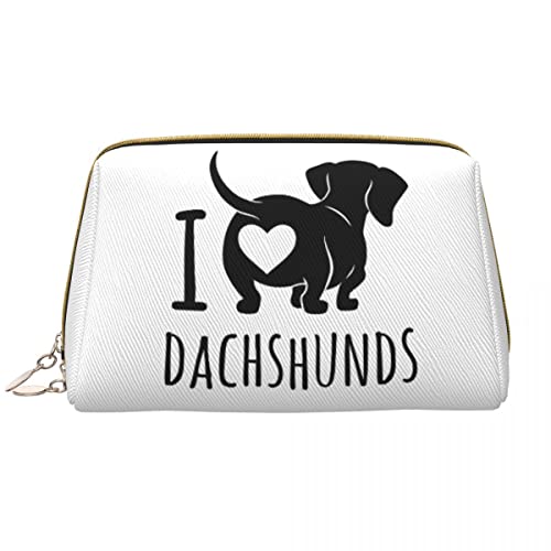 Niedlicher Dackel-Hund, große Leder-Make-up-Tasche, Kosmetiktasche mit Reißverschluss, Reise-Kosmetik-Organizer für Frauen und Mädchen von NLWQEKV