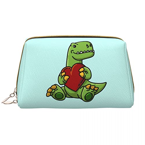 Niedlicher Dinosaurier mit Herz, große Make-up-Tasche aus Leder, Kosmetiktasche mit Reißverschluss, Reise-Kosmetik-Organizer für Frauen und Mädchen von NLWQEKV