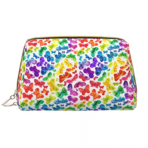 Regenbogen-Schmetterling, Bunte große Leder-Make-up-Tasche, Kosmetiktasche mit Reißverschluss, Reise-Kosmetik-Organizer für Frauen und Mädchen von NLWQEKV