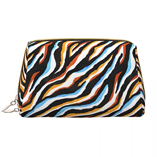 Regenbogen-Zebra-Druckmuster, große Leder-Make-up-Tasche, Kosmetiktasche mit Reißverschluss, Reise-Kosmetik-Organizer für Frauen und Mädchen von NLWQEKV