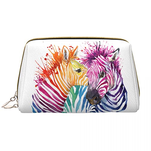 Regenbogen-Zebra-große Leder-Make-up-Tasche, Kosmetiktasche mit Reißverschluss, Reise-Kosmetik-Organizer für Frauen und Mädchen von NLWQEKV