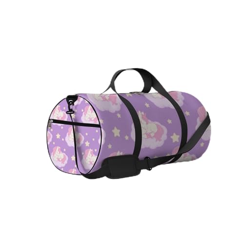 Rosa süßes schlafendes Einhorn auf der Wolke, Sporttasche, Tragetasche, wasserdichte Sporttasche mit Schultergurt, Reißverschluss, 2 Seitentaschen für Männer und Frauen, Reise- und Aufbewahrungs-Umhän von NLWQEKV