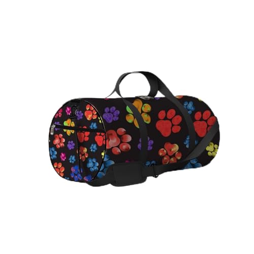 Schwarze, niedliche Kawaii-bunte Tierpfoten-Druck-Sporttasche, Tragetasche, wasserdichte Sporttasche mit Schultergurt, Reißverschluss, 2 Seitentaschen für Männer und Frauen, Reise- und Aufbewahrungs-U von NLWQEKV