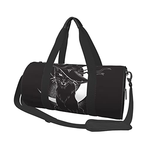 Schwarze Katze mit spitzem Hexenhut-Muster, Reisetasche, große Sport-Sporttasche, multifunktionale Übernachtungstasche für Männer und Frauen von NLWQEKV
