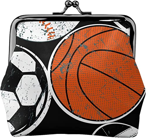 Sport Fußball Basketball Ball Muster Schnalle Leder Geldbörsen Vintage Beutel Kiss-Lock Geldbörse Mini Geldbörsen für Frauen Mädchen von NLWQEKV
