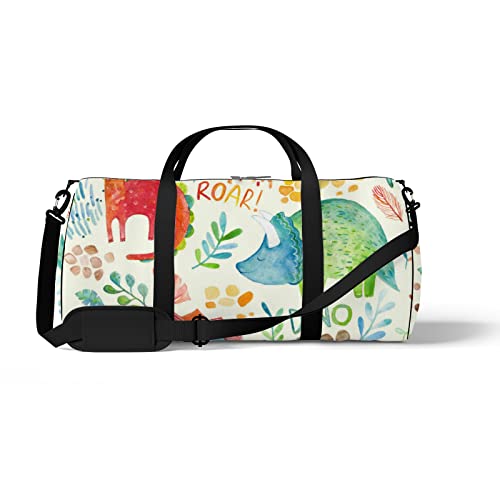 Sport- und Fitnessstudio-Reisetasche für Yoga, Tanzen, Übernachtungs-Weekend-Reisetasche, Aquarell-Dinosaurier-Blumen, Workout-Tragetasche für Damen und Herren von NLWQEKV