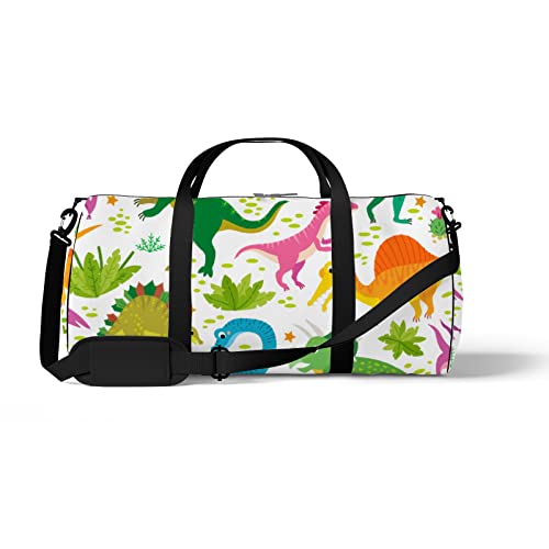 Sport- und Fitnessstudio-Reisetasche für Yoga, Tanzen, Übernachtungs-Weekend-Reisetasche, Dinosaurier, Tropische Blätter, Blumen, Workout, Handgepäck-Umhängetasche für Damen und Herren von NLWQEKV