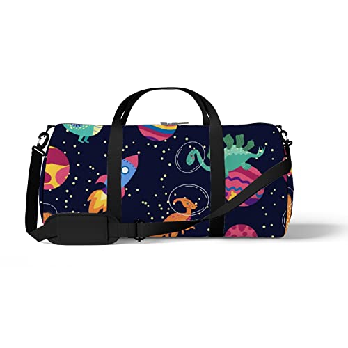 Sport- und Fitnessstudio-Reisetasche für Yoga, Tanzen, Übernachtungs-Weekend-Reisetasche, Dinosaurier in Galaxie, Workout-Handgepäck-Umhängetasche für Damen und Herren von NLWQEKV