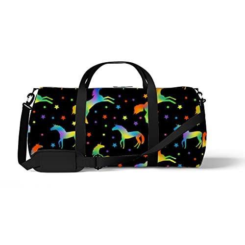 Sport- und Fitnessstudio-Reisetasche für Yoga, Tanzen, Übernachtungs-Weekend-Reisetasche, Einhorn-Silhouetten, Regenbogen, Workout-Tragetasche für Damen und Herren von NLWQEKV