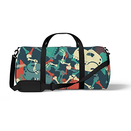 Sport- und Fitnessstudio-Reisetasche für Yoga, Tanzen, Übernachtungs-Weekend-Reisetasche, Skelett-Dinosaurier, Workout-Handgepäck-Umhängetasche für Damen und Herren von NLWQEKV