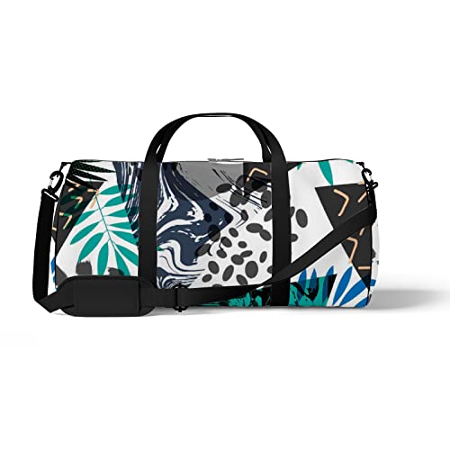 Sport- und Fitnessstudio-Reisetasche für Yoga, Tanzen, Übernachtungs-Wochenend-Reisetasche mit geometrischen tropischen Blättern, Workout-Handtasche zum Mitnehmen für Damen und Herren Sport- und Fitnessstudio-Reisetasche für Yoga, Tanzen, Übernachtungs-Wochenend-Reisetasche mit geometrischen tropischen Blättern, Workout-Handtasche zum Mitnehmen für Damen und Herren von NLWQEKV