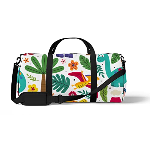 Sport- und Fitnessstudio-Reisetasche für Yoga, Tanzen, Wochenend-Reisetasche mit niedlichen Dinosauriern, tropisches Design, Workout-Umhängetasche für Damen und Herren von NLWQEKV