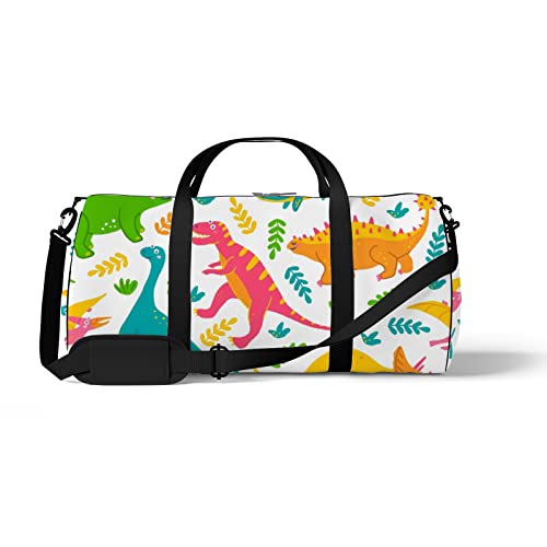 Sport- und Fitnessstudio-Reisetasche für Yoga, Tanzen, Wochenend-Reisetasche mit niedlichen Dinosauriern und tropischen Pflanzen, Workout-Handtasche zum Mitnehmen für Damen und Herren von NLWQEKV