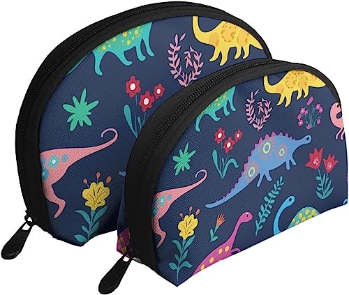 Stück Kosmetiktaschen, Dinosaurier, buntes Tiermuster, Reise-Make-up-Tasche, Muschel-Kulturbeutel, Damen-Handtasche von NLWQEKV