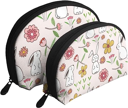 Stück Kosmetiktaschen, Hase, Hase, rosa Blumenmuster, Ostern, Reise-Make-up-Tasche, Muschel, Kulturbeutel, Damen-Handtasche von NLWQEKV