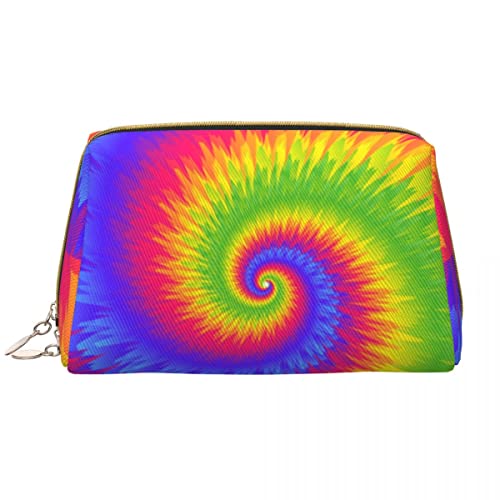 Swirl Rainbow Tie Dye Große Leder-Make-up-Tasche, Kosmetiktasche mit Reißverschluss, Reise-Kosmetik-Organizer für Frauen und Mädchen von NLWQEKV