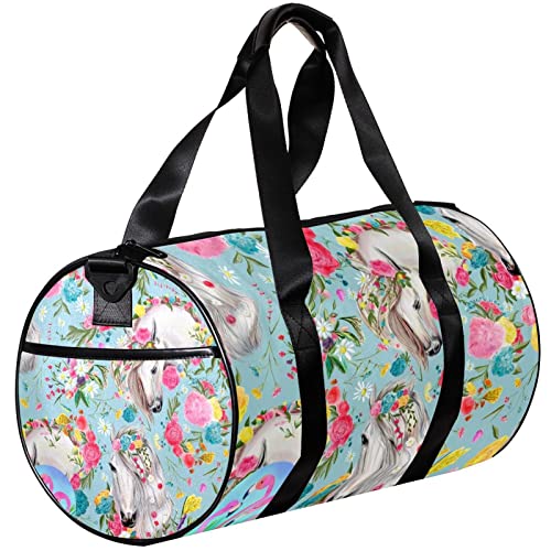 Turnbeutel, kleine Reisetasche, Sport-Einkaufstasche für Yoga, Blumen-Flamingo, Outdoor-Fitnesstasche, Handgepäck von NLWQEKV