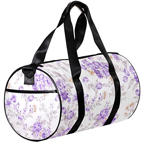 Turnbeutel, kleine Reisetasche, Sport-Einkaufstasche für Yoga, Blumen- und Lila-Blumenmuster, Outdoor-Fitnesstasche, Handgepäcktasche von NLWQEKV