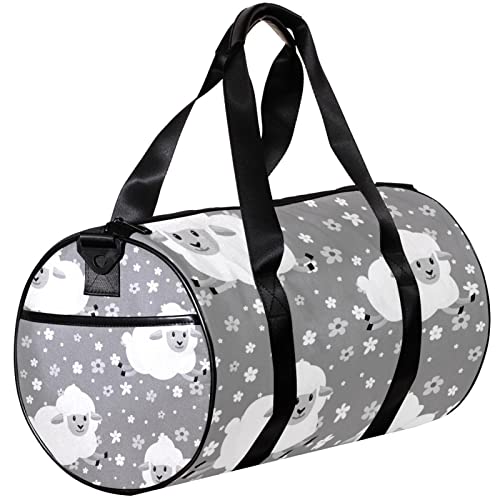 Turnbeutel, kleine Reisetasche, Sport-Einkaufstasche für Yoga, Grau und Blumenschaf, Outdoor-Fitnesstasche, Handgepäcktasche von NLWQEKV