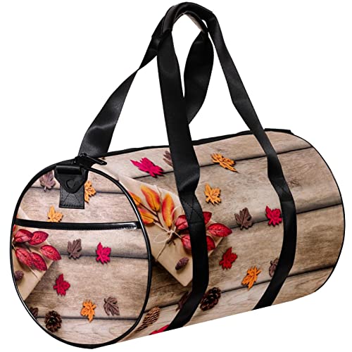 Turnbeutel, kleine Reisetasche, Sport-Einkaufstasche für Yoga, Herbstblätter, Holzbrett, Outdoor-Fitnesstasche, Handgepäcktasche von NLWQEKV