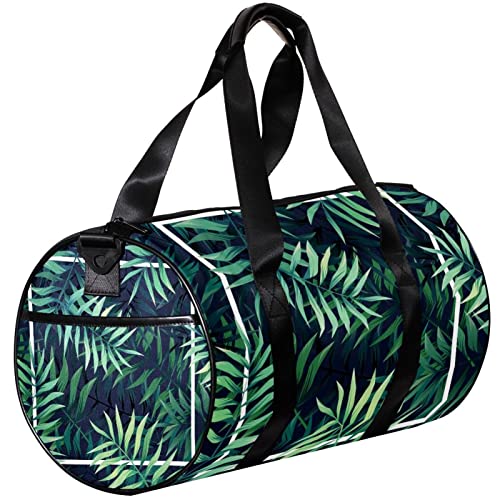 Turnbeutel, kleine Reisetasche, Sport-Einkaufstasche für Yoga, Palmblattgrün, tropisch, Outdoor-Fitnesstasche, Handgepäcktasche von NLWQEKV